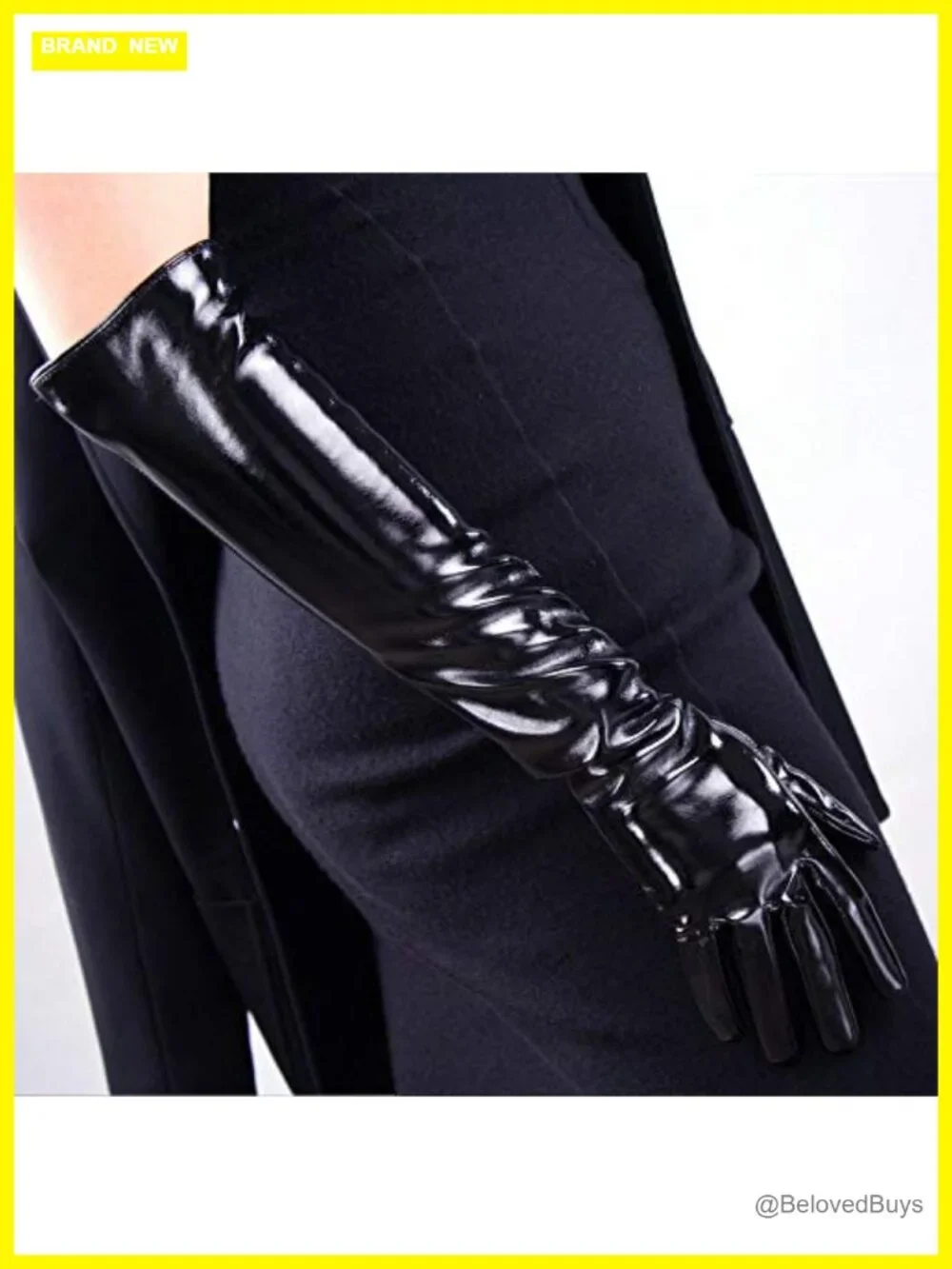 Women's 20in Shiny Faux Patent Leather Long Opera Gloves Evening Costume M